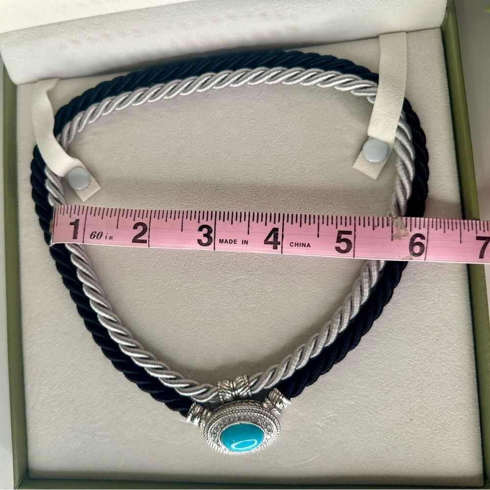 Judith Ripka Sterling Silver Turquoise CZ Cord Necklace with Box Vintage Y2K 925 - Picture 8 of 13
